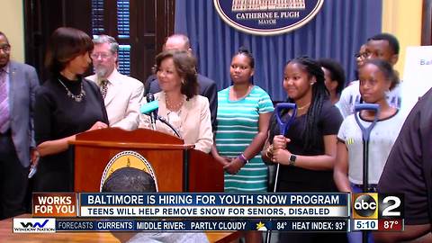 Baltimore hiring teens to shovel snow in winter