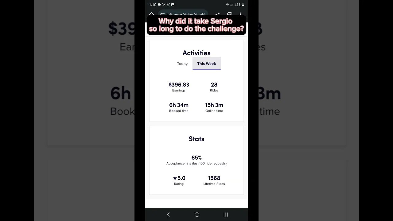 Sergio Got A Lyft Ride Challenge Over The Weekend. See How Oversaturation Affects Ride Challenges!