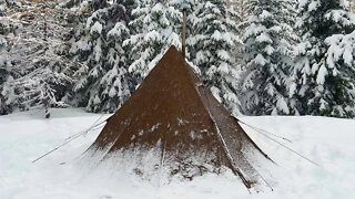 Hot Tent Winter Camping In Deep Snow