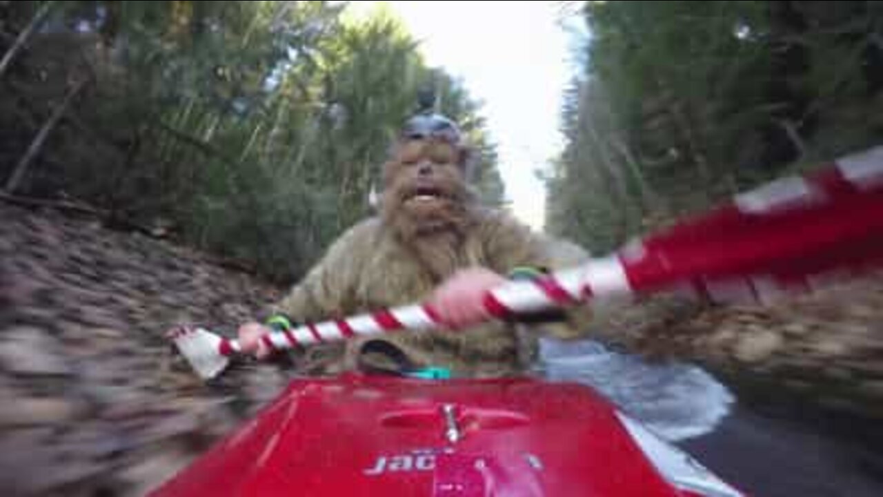 Chewbacca from Star Wars in awesome downhill kayak