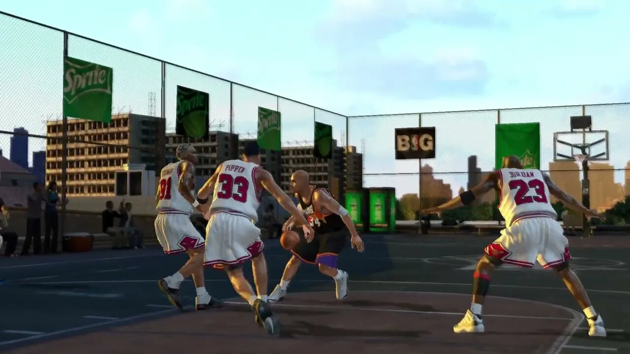 3 on 3: MJ, Scottie and Dennis Rodman vs Sir Charles, The Creepy Mailman and Patrick Ewing