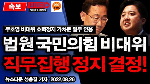 [속보] 법원 국민의힘 비대위 직무집행 정지 결정 주호영 비대위 효력정지 가처분 일부 인용 [뉴스타운TV] 2022.08.26