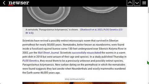 科學家復活了一種可能已經滅絕的微小蠕蟲，這種蠕蟲在西伯利亞永久凍土層中隱生了近5萬年