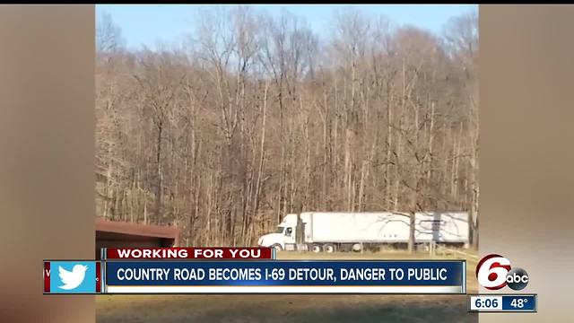 People using deteriorating country road as an I-69 construction detour