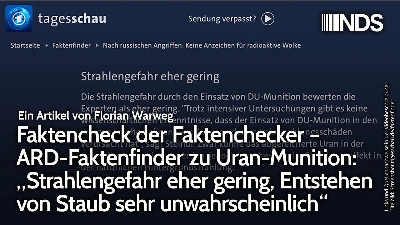 ARD-Faktenfinder, Uran-Munition: Strahlengefahr eher gering, Entstehen v.Staub sehr unwahrscheinlich