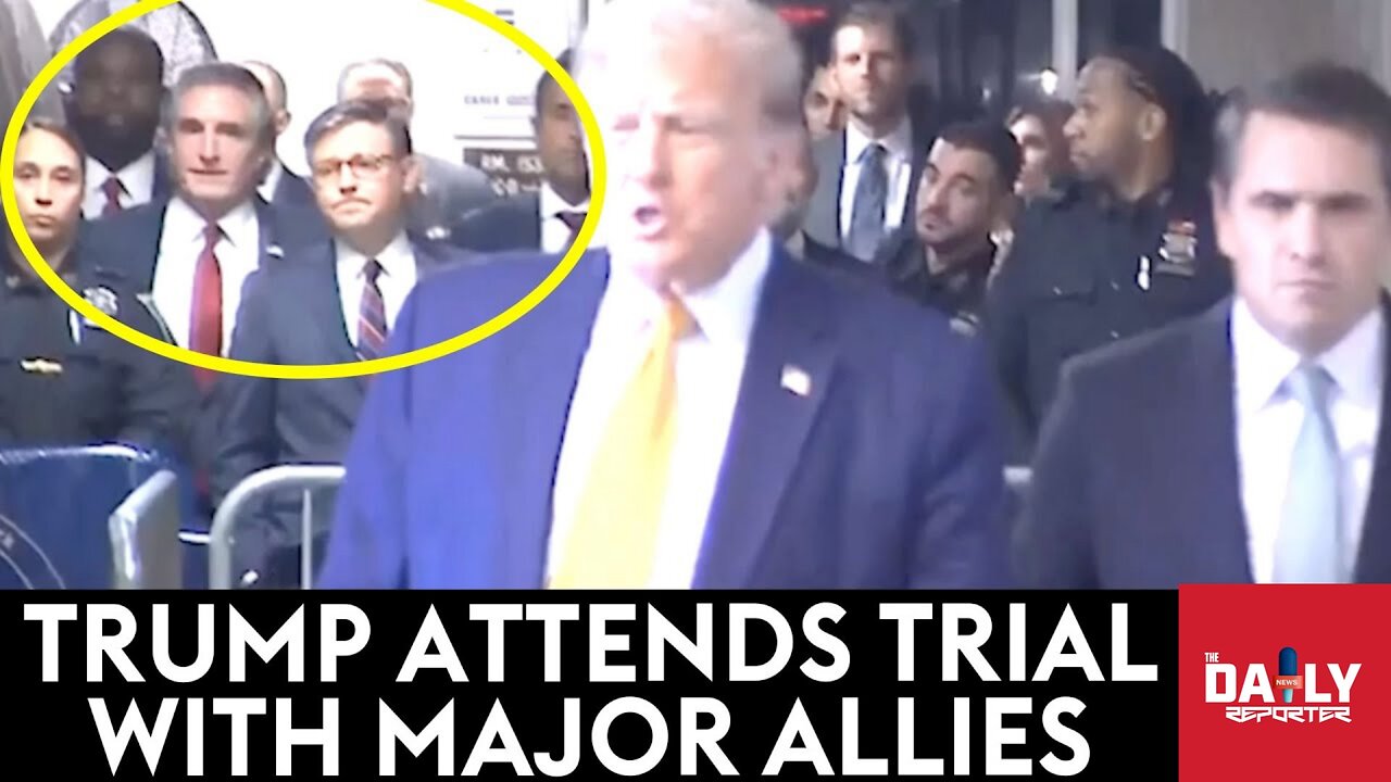 Trump—Flanked By Ramaswamy, Donalds, Johnson, And Burgum—Speaks To Reporters Before Trial