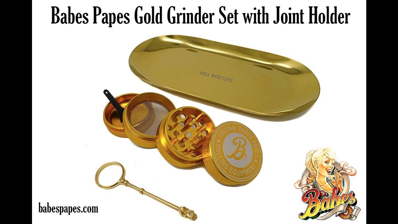 Babes Papes Grinder Set with Mini Gold Tray and Joint Holder