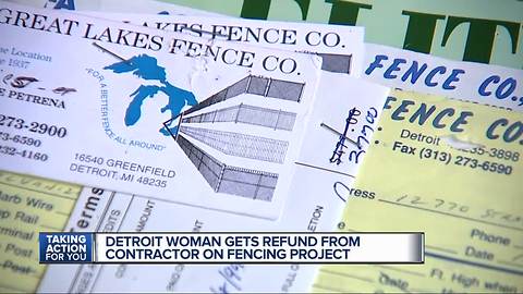 Detroit woman gets refund from contractor on fencing project