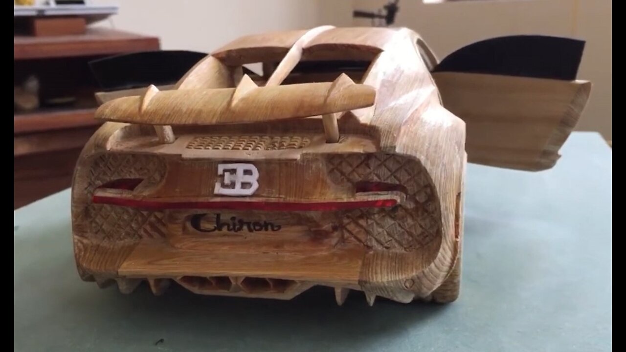 Sports car Bugatti made of wood