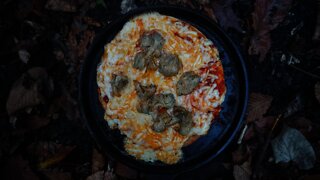 Giant Lion's Mane Mushroom and Pizza in the wild. Campfire cooking pizza recipe.