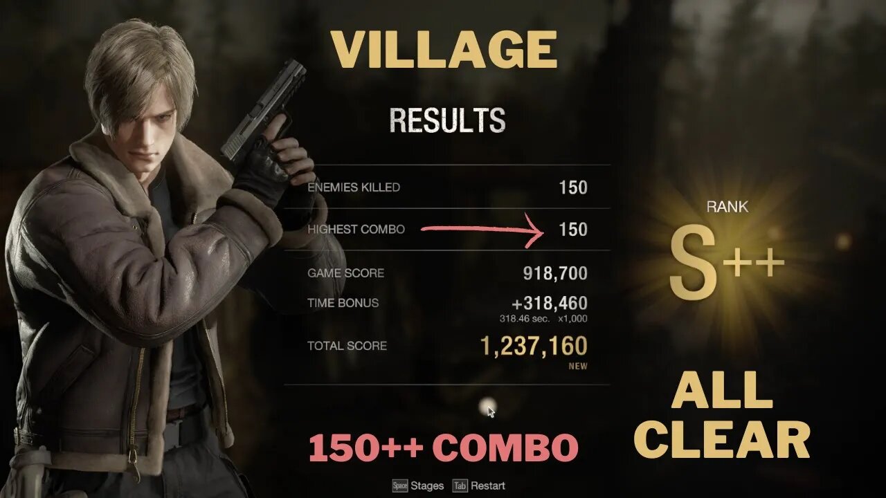 Resident Evil 4 Remake - Leon Gameplay Mercenaries S++ Rank (Village) - 150+ COMBO | ALL CLEARED