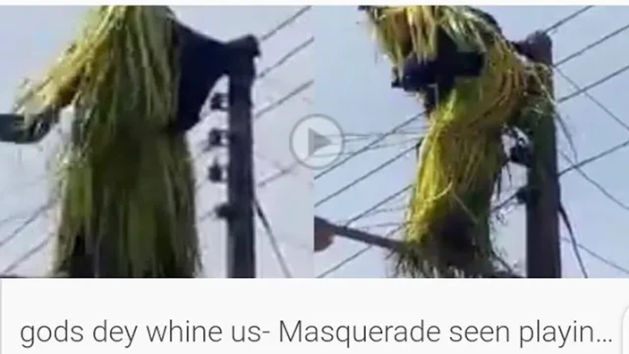 Gods dey whine us- Masquerade seen playing Electric Pole in Ikere Ekiti