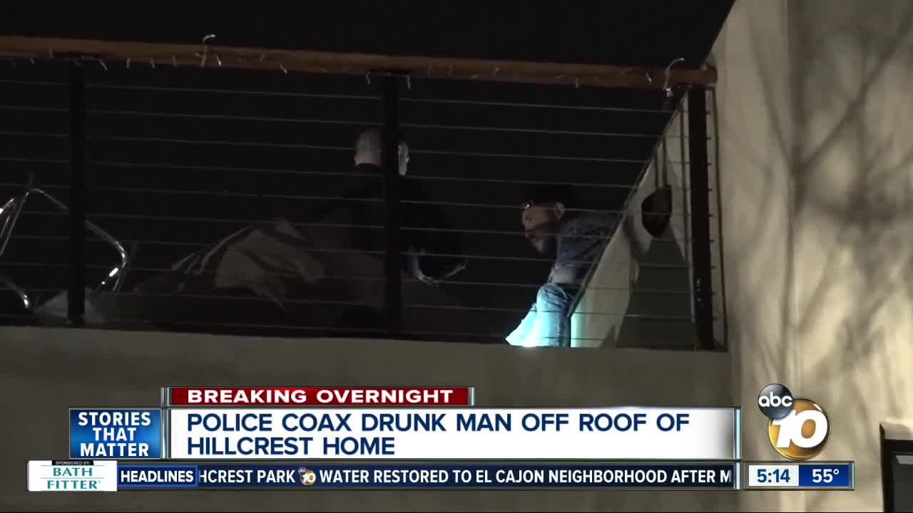 Police coax drunk man off roof in Hillcrest