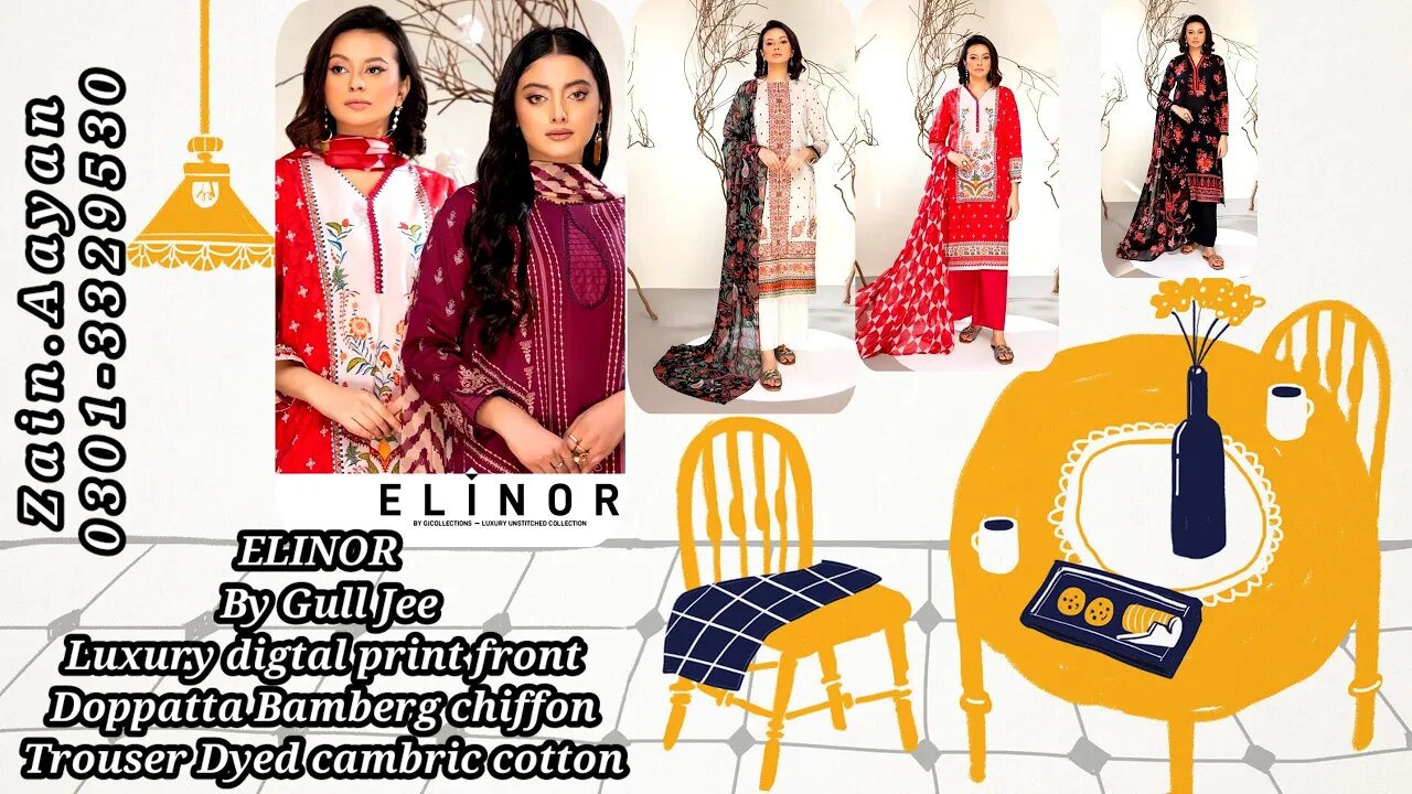 Elinor Gull jee luxury digital printed lawn||ZAIN.AAYAN COLLECTION ||