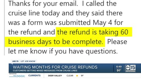 Waiting months for cruise ship refunds