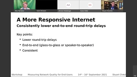 Measuring Network Quality for End Users Workshop, 2021 09 14