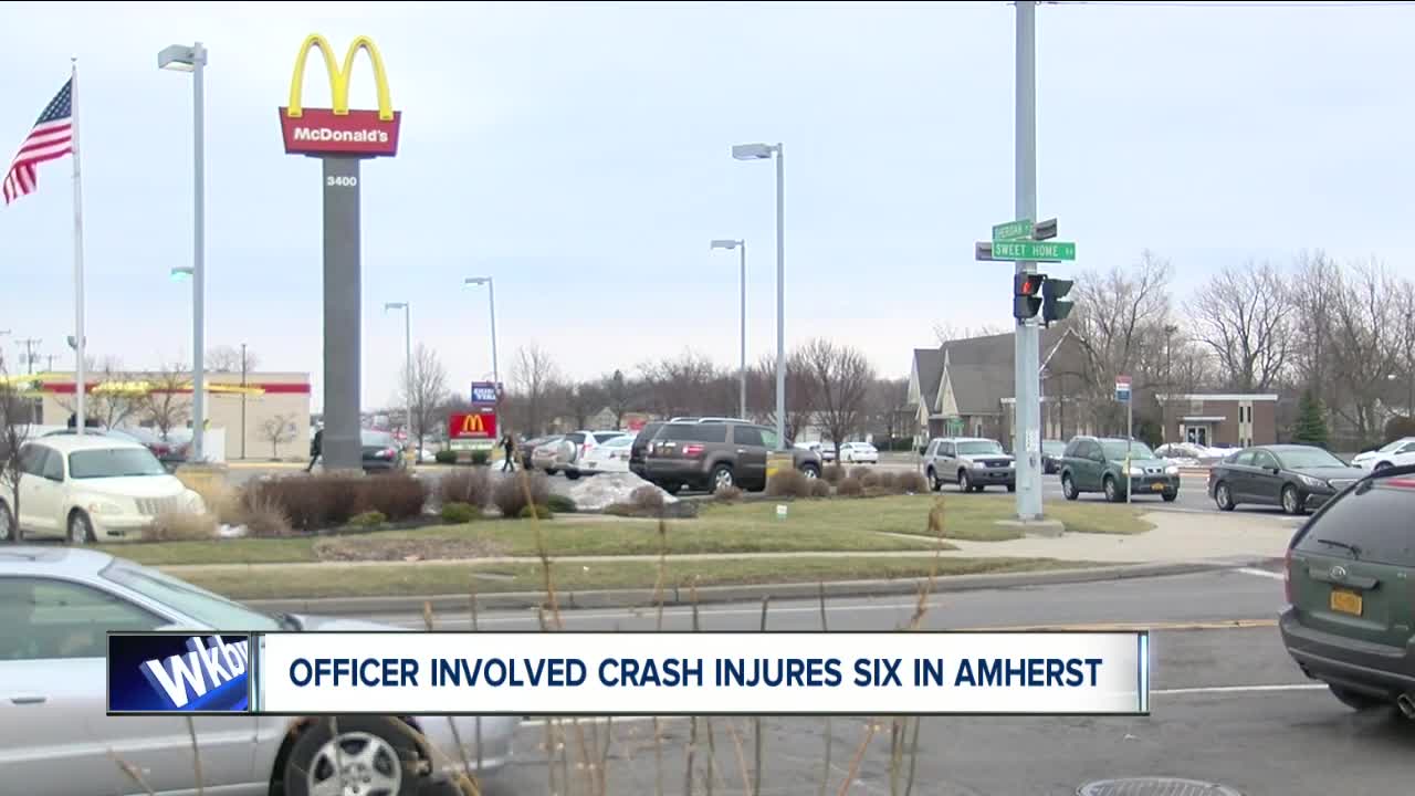 Six injured in officer-involved crash in Amherst Friday night