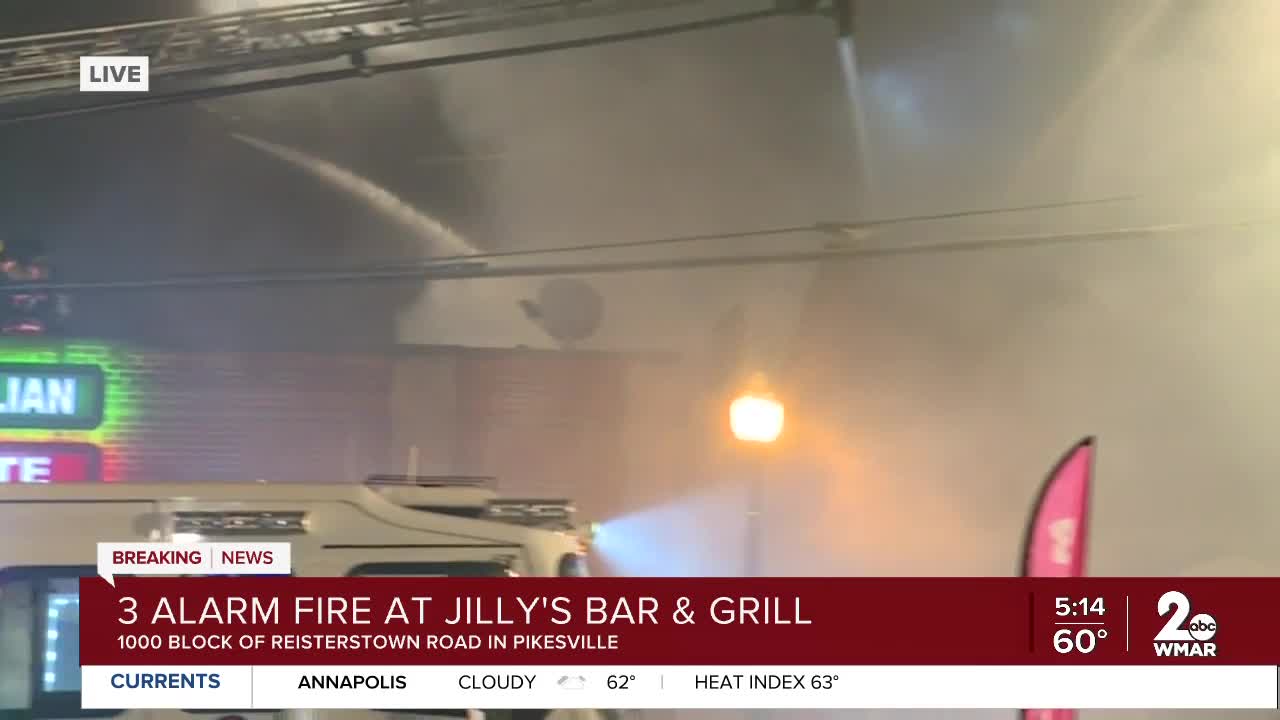 3-alarm fire at Jilly’s Bar & Grill in Pikesville