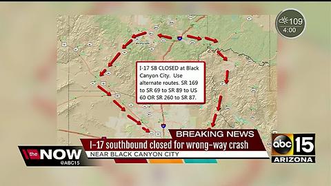 Wrong way crash closes down I-17