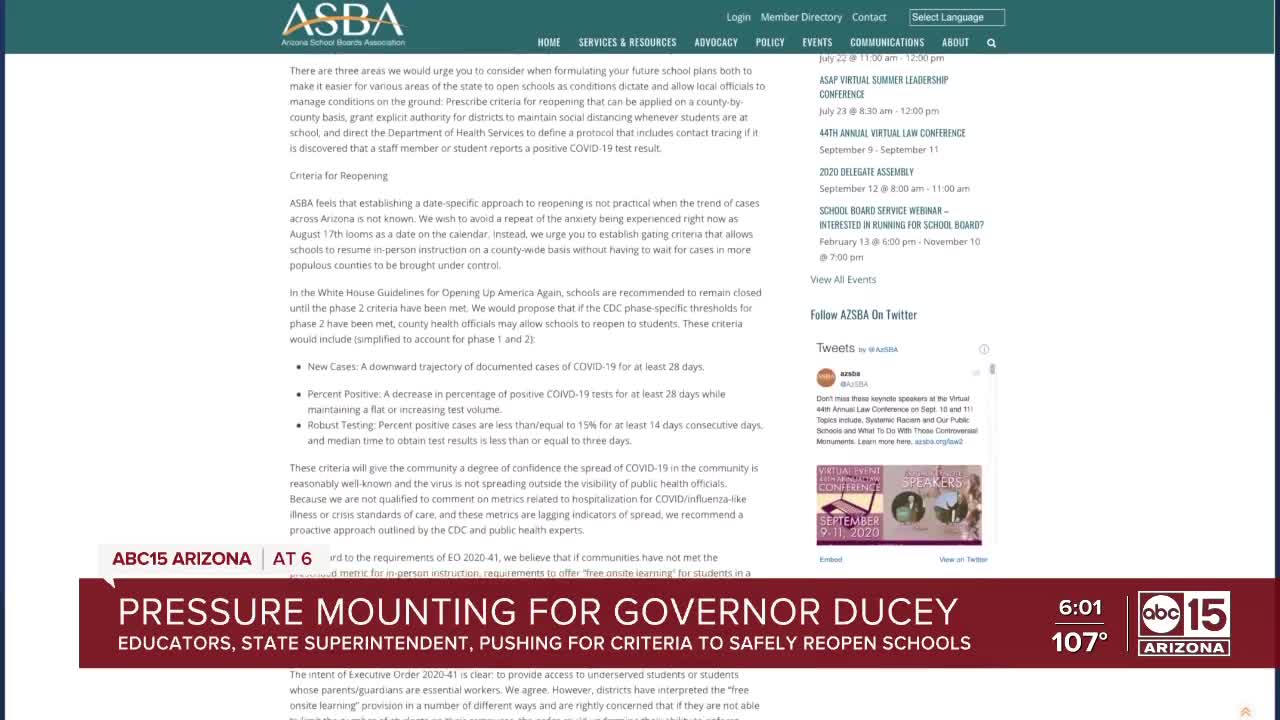 Pressure mounting for Governor Ducey from Arizona school leaders