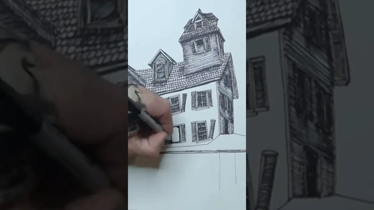 Drawing an Abandoned Wimsical House in Ink