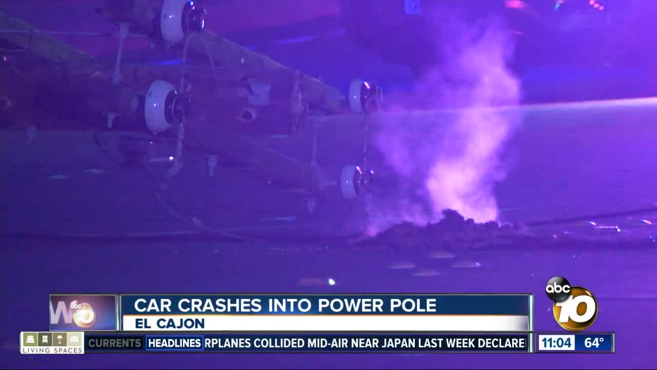 Car crashes into power pole