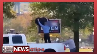 Man Tries to Cover Anti Biden Sign and This happens.... - 5076