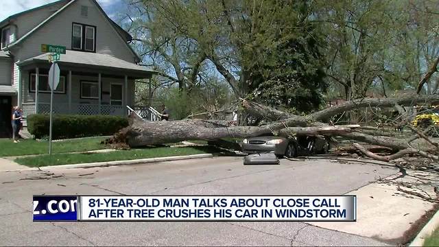 81-year-old talks about close call after tree crushes his car