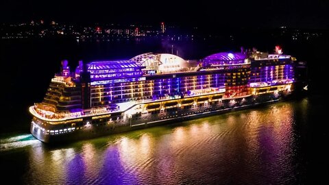 Aida Prima cruise ship light show 29/08/22 Southampton departure to Le harve trip 4k DJI Air 2S