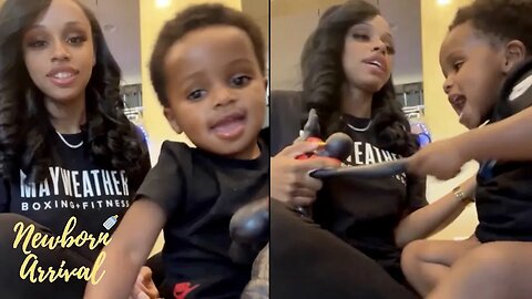 "Give It Back" Yaya Mayweather & Son KJ Struggle Over His Stretchy Spider Man! 🥊