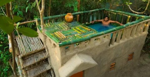 Build Mini Swimming Pool With Bamboo on Mud House