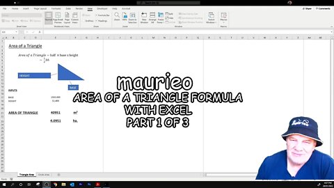 maurieo AREA OF A TRIANGLE FORMULA WITH EXCEL PART 1 OF 3