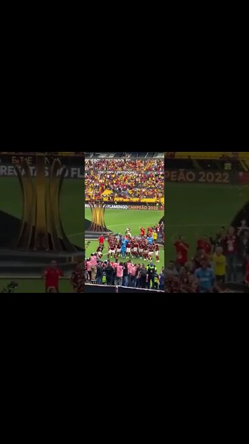 Time do Flamengo levantando a taça da Libertadores 2022