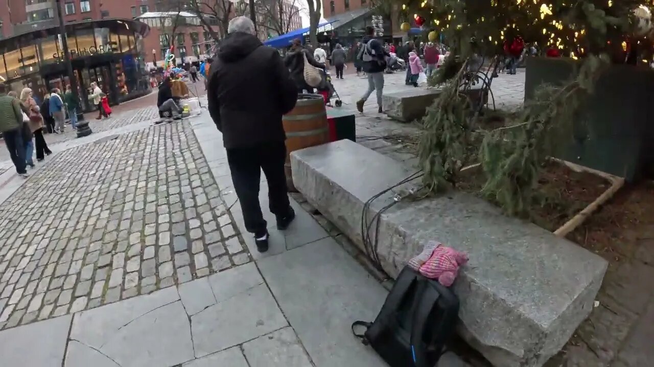 Best Drummer in Boston 4K and Christmas Tree - Quincy Market - Vlog Living In Boston Day In Life🌲⚡🌎🎵