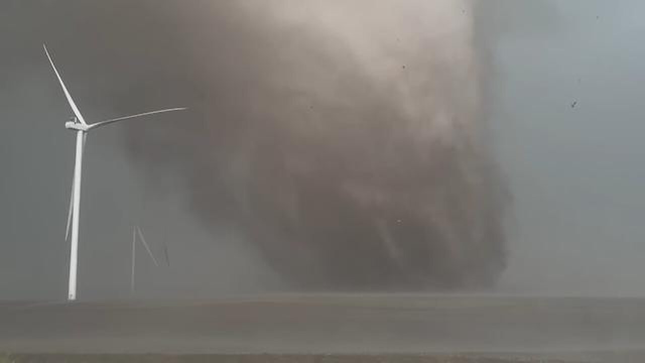 INSANE TORNADO PIPE intercept with windmills toppled near Greenfield, Iowa!