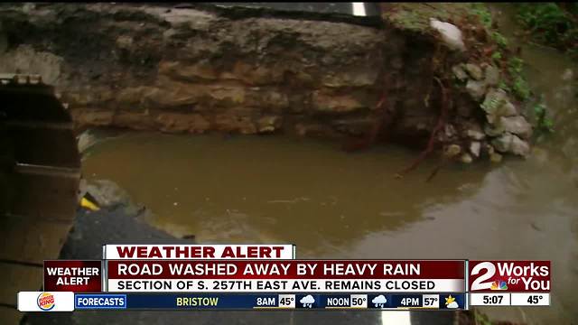 Floodwaters wash out road in Broken Arrow