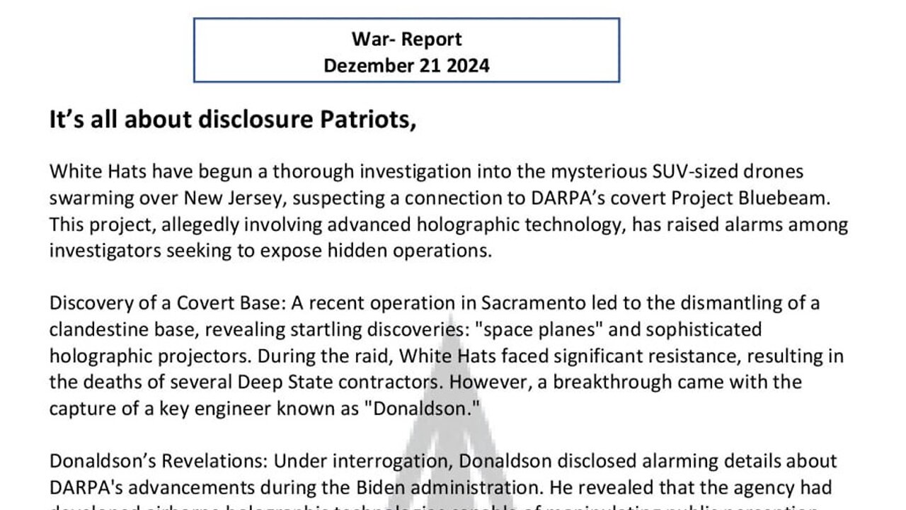 WAR REPORT - IT'S ALL ABOUT DISCLOSURE PATRIOTS - DEZEMBER 21 2024