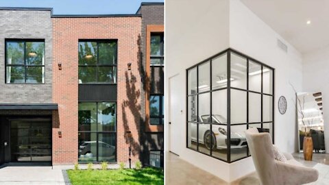 Cette maison à la déco épurée à vendre à Montréal a quasiment le garage dans son salon