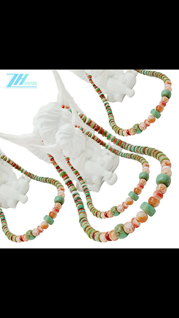 Natural turquoise and spiny oyster Snowflake Ghost Quartz Multi Stone Beaded Necklace01