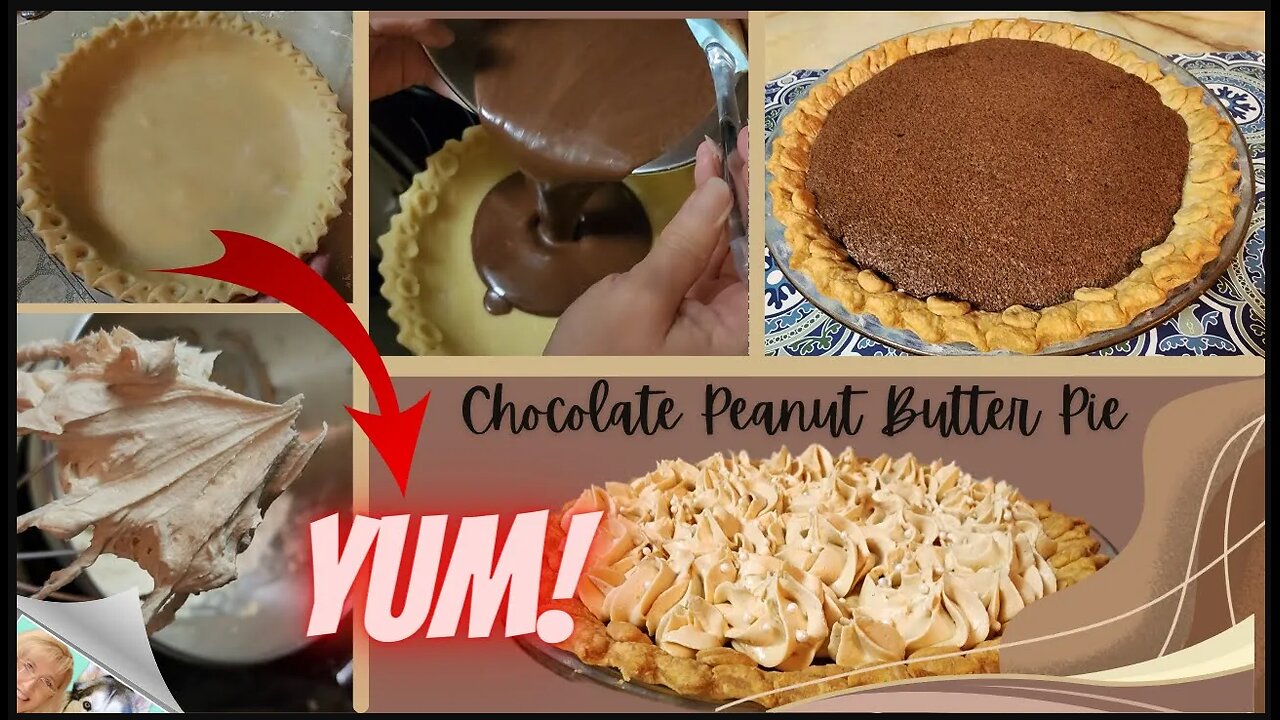 Old Fashioned Chocolate Pie with Peanut Butter Frosting