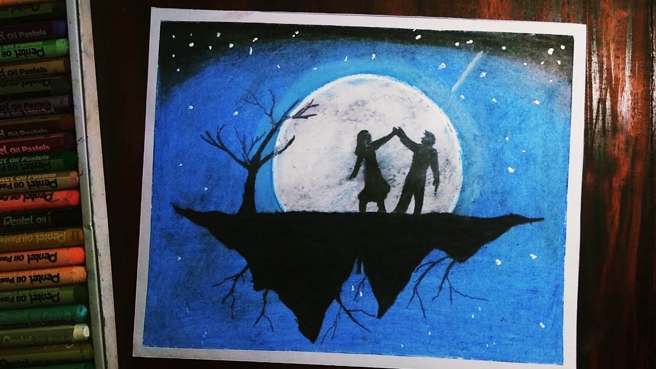 How to draw A Couple Dancing In The Moonlight with wax | Galaxy wax drawing