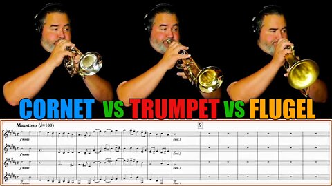 4 TRUMPET, 4 CORNET & 4 FLUGELHORN CHOIR. "Rigaudon" by Andre Campra. Sheet Music Play Along