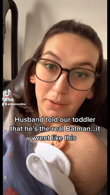 Toddler thinks his dad is Batman 😂🥴