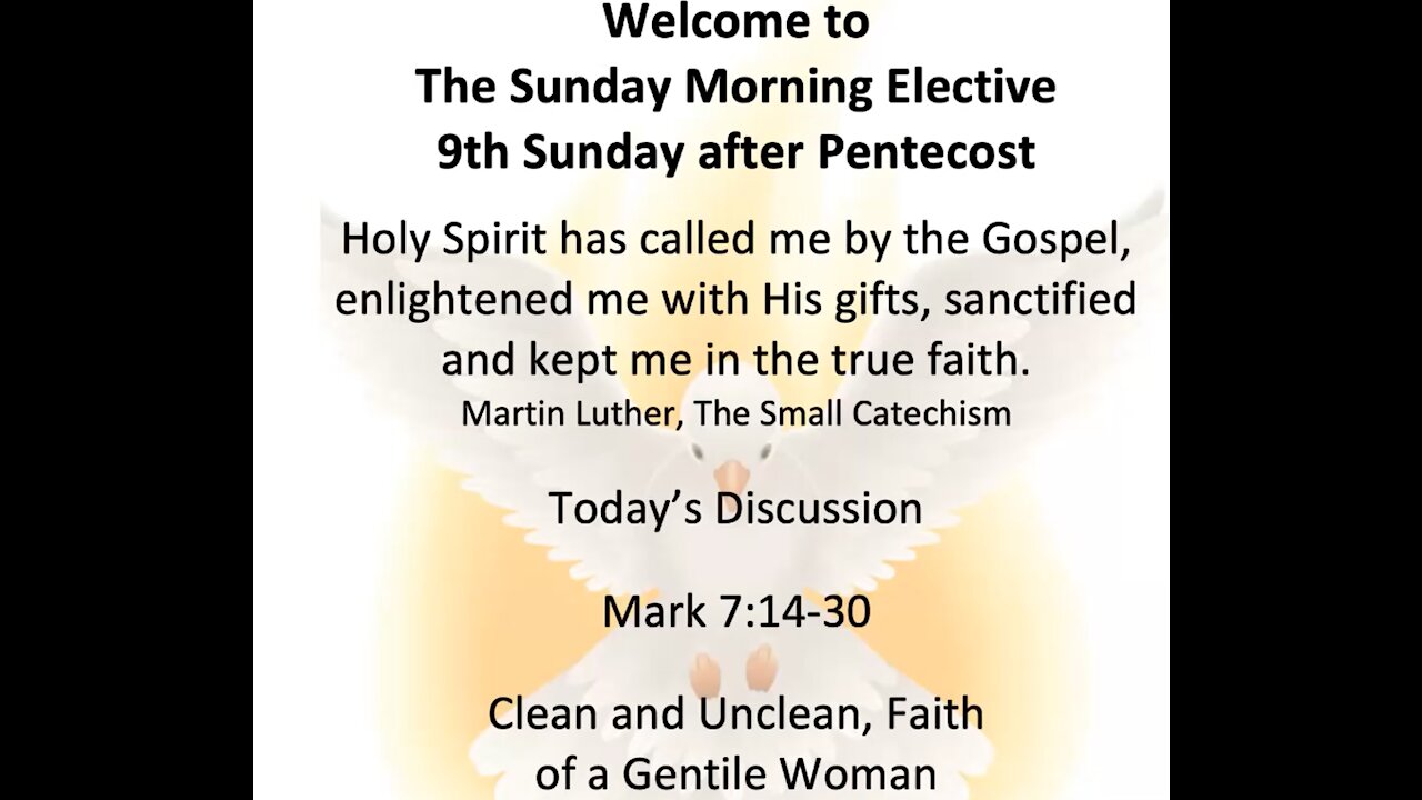 21-07-25 Sunday Morning Elective - Mark 7:14-30 Clean and Unclean, Gentile Woman