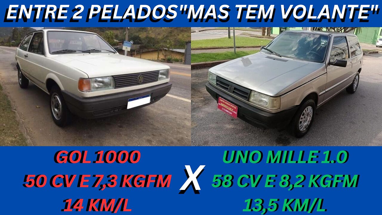 ENTRE 2 CARROS - VW GOL 1000 X FIAT UNO MILLE 1.0 - COM MOTOR, CÂMBIO, BANCO, E VOLANTE DE SÉRIE!!!