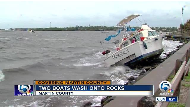 Two boats wash onto rocks in Martin County