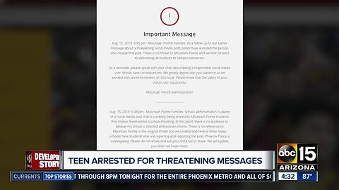 Teen arrested after threatening messages toward schools