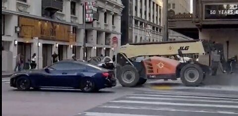 Man Steals and Drives a Forklift Recklessly Through Downtown LA Damaging Multiple Buildings