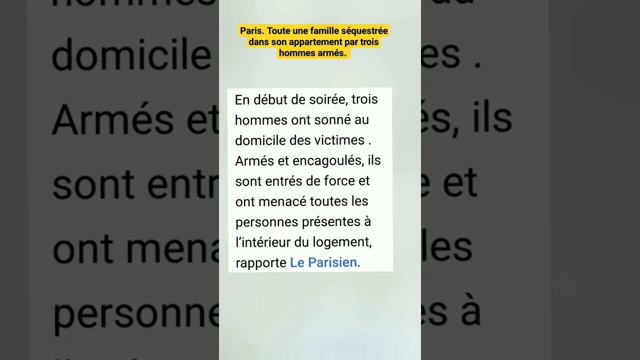 Paris. Toute une famille séquestrée dans son appartement par trois hommes armés. #france