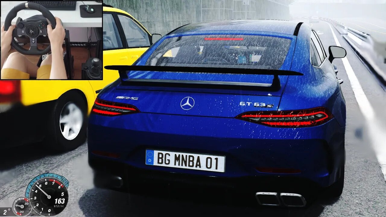 Driving in heavy rain - 638 HP Mercedes-Benz GT63S AMG